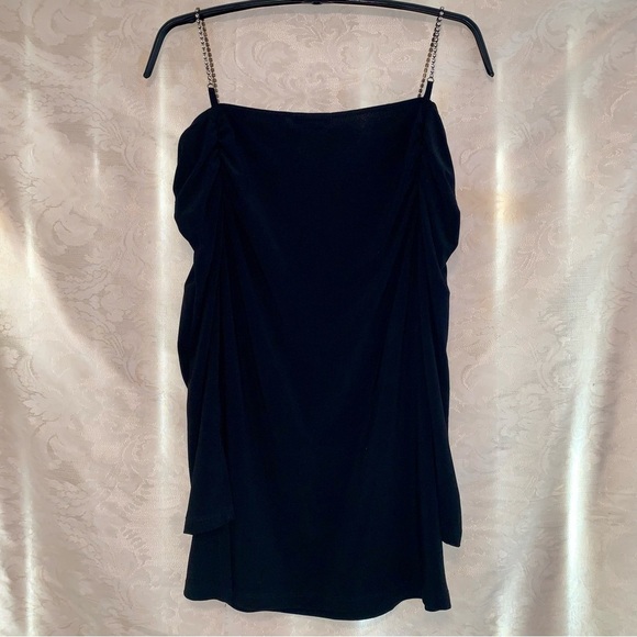 Elegant Black Off-Shoulder 3/4 Sleeve Top with Rhinestone Straps - Picture 3 of 6